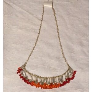 NWT Coldwater Creek Necklace Teardrops Red Orange Statement Gold Tone Long 18"
